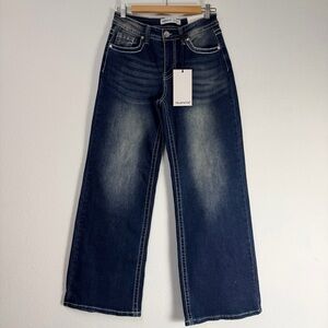 Telepatía Women's mid-rise wide-leg jeans feature an embellished pocket